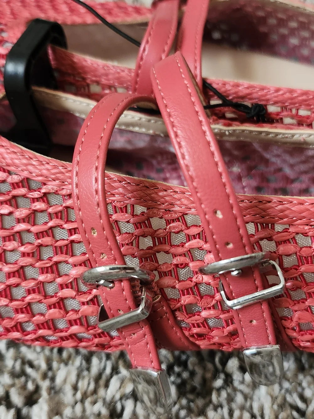 Woven Coral Double-Strap Mary Jane Flats
